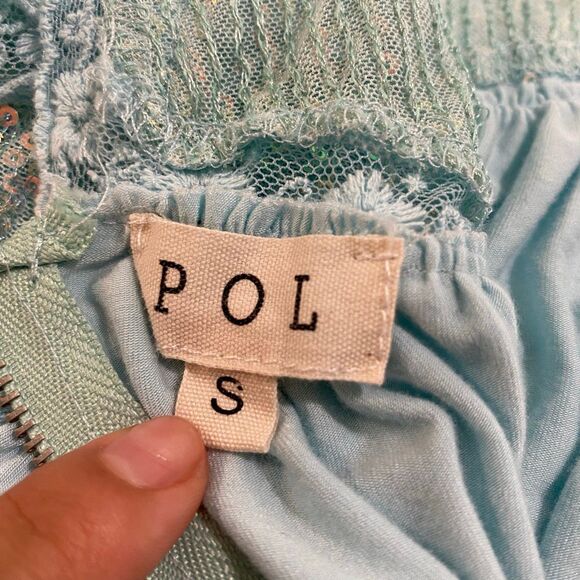 POL Blue Sequin Lace Boho Tank Top Size Small Flowy Embroidered Festival Style - Picture 3 of 9